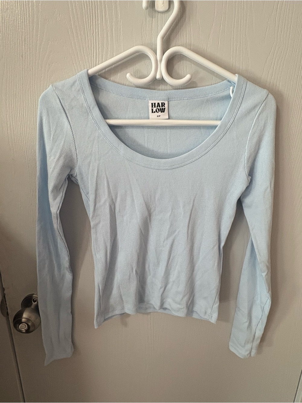 Harlow Women's Scoop Neck Long Sleeve Top - Light Blue size small